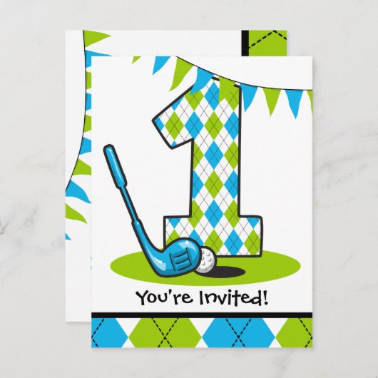 Argyle Golf 1e verjaardag Briefkaart Uitnodiging (Voorkant / Achterkant)