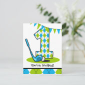 Argyle Golf 1e verjaardag Briefkaart Uitnodiging (Staand voorkant)