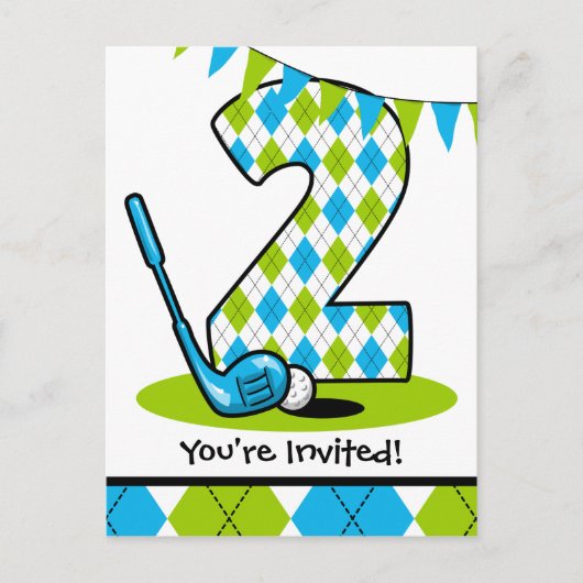 Argyle Golf 2e verjaardag Briefkaart Uitnodiging (Voorkant)