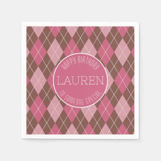 Argyle Golf Pattern - Roze / Bruin Elegant Golfer Servet (Voorkant)