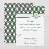 Argyle Golfbal Golf Groen Monogram Huwelijk RSVP Kaart (Voorkant / Achterkant)