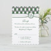 Argyle Golfbal Golf Groen Monogram Huwelijk RSVP Kaart (Staand voorkant)
