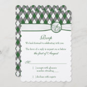 Argyle Golfball Golf Green Monogram Wedding RSVP Kaart (Voorkant / Achterkant)