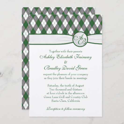 Argyle Golfball Golfing Green Monogram Weddenschap Kaart (Voorkant / Achterkant)