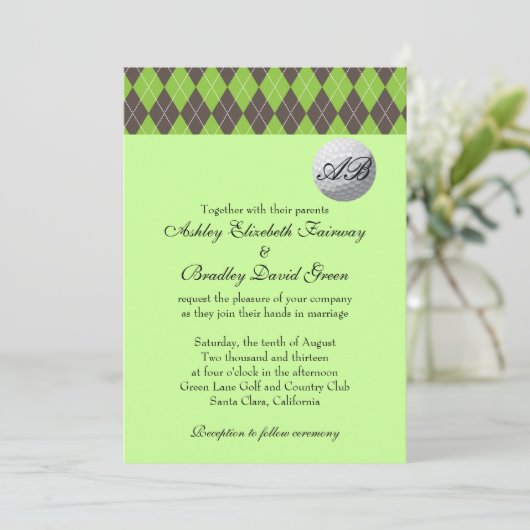 Argyle Golfball Golfing Green Monogram Weddenschap Kaart (Staand voorkant)