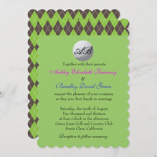Argyle Golfball Golfing Green Monogram Weddenschap Kaart (Voorkant / Achterkant)