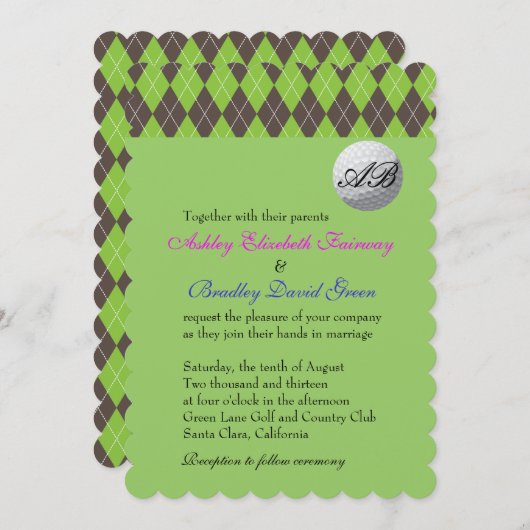 Argyle Golfball Golfing Green Monogram Weddenschap Kaart (Voorkant / Achterkant)