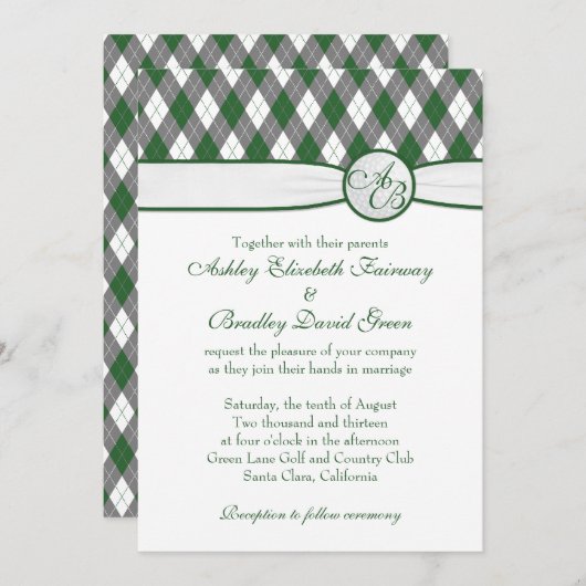 Argyle Golfball Golfing Green Monogram Weddenschap Kaart (Voorkant / Achterkant)