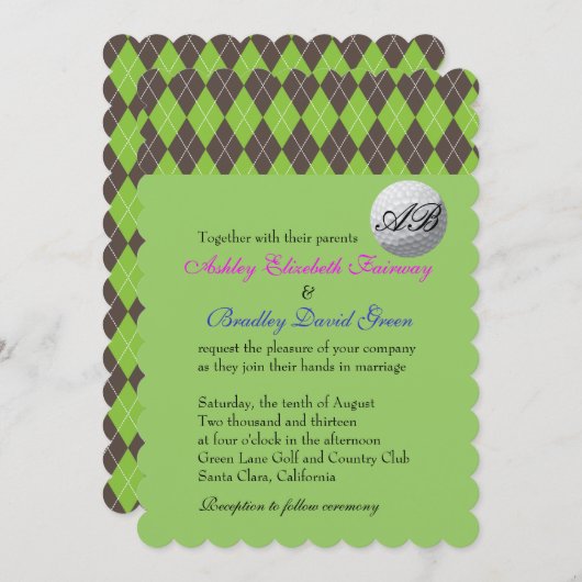 Argyle Golfball Golfing Green Monogram Weddenschap Kaart (Voorkant / Achterkant)