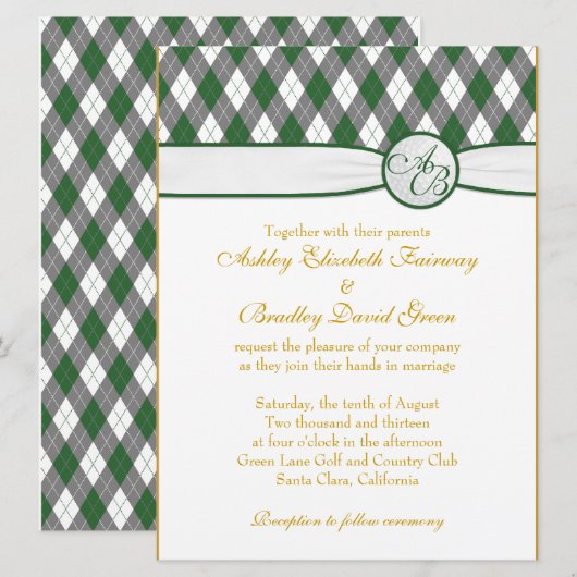 Argyle Golfball Golfing Green Monogram Weddenschap Kaart (Voorkant / Achterkant)