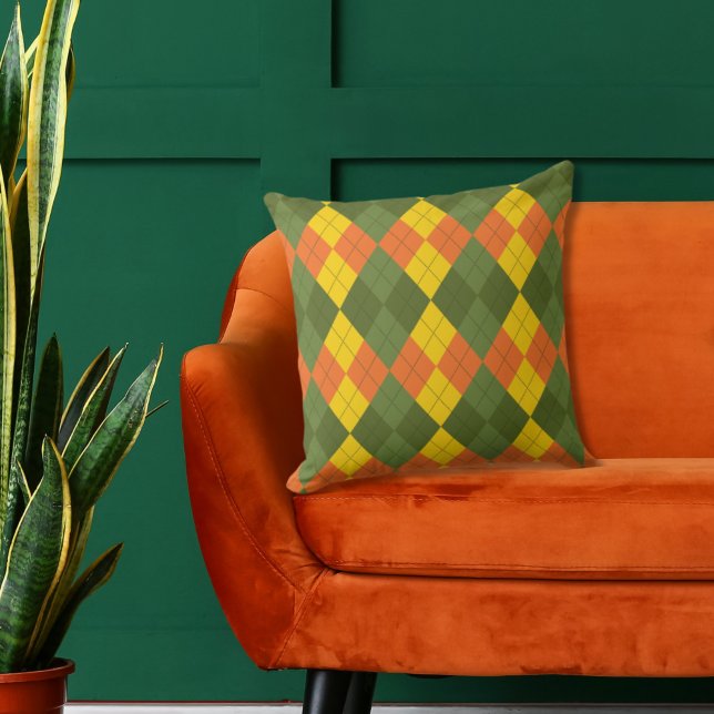Argyle Green Gold Oranje Sierkussen (Creator heeft geüpload)