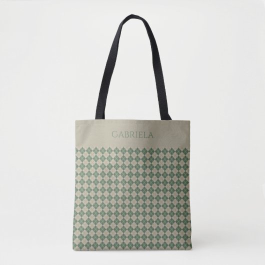 Argyle groene patroon naam boodschappentas tote bag (Voorkant)
