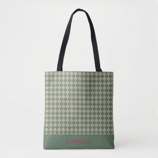 Argyle groene patroon naam boodschappentas tote bag (Voorkant)