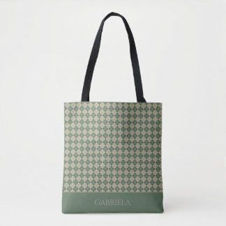 Argyle groene patroon naam boodschappentas tote bag