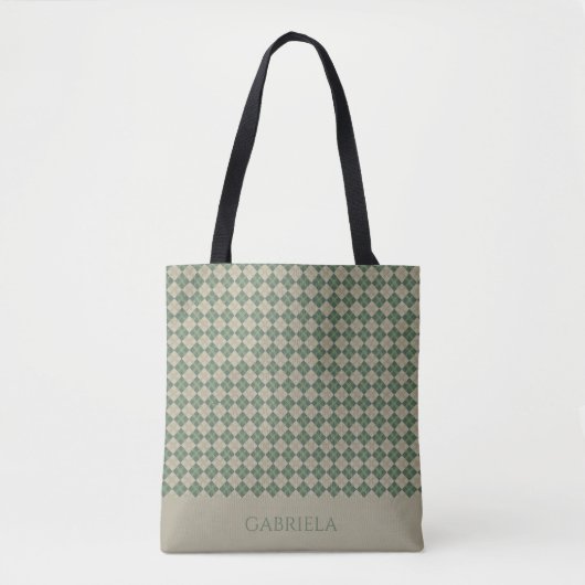 Argyle groene patroon naam boodschappentas tote bag (Voorkant)