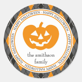 Argyle Happy Halloween Jack O lantaarn Zwart/Sinaa Ronde Sticker