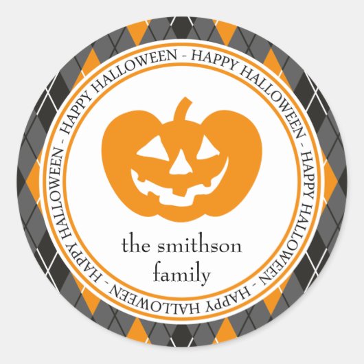 Argyle Happy Halloween Jack O lantaarn Zwart/Sinaa Ronde Sticker (Voorkant)