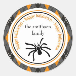 Argyle Happy Halloween Spider (zwart / Sinaasappel Ronde Sticker