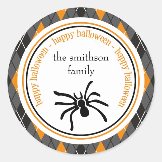 Argyle Happy Halloween Spider (zwart / Sinaasappel Ronde Sticker (Voorkant)