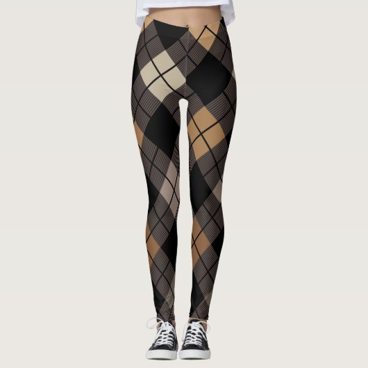 Argyle Harlequin Trendy Black Beige Diamond Leggings (Voorkant)