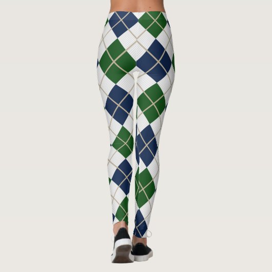 Argyle Harlequin Trendy Blue Green Diamond Leggings (Achterkant)