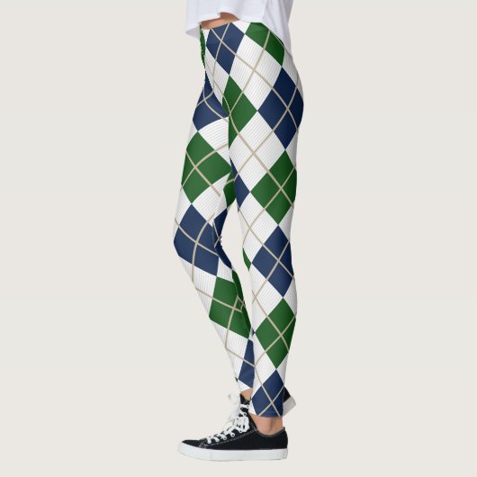 Argyle Harlequin Trendy Blue Green Diamond Leggings (Links)