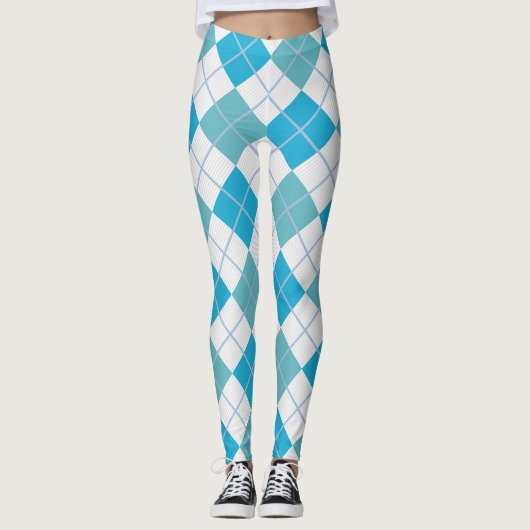 Argyle Harlequin Trendy Blue White Diamond Leggings (Voorkant)