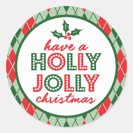 Argyle heeft een Holly Jolly Kerstmis (groen / roo Ronde Sticker (Voorkant)