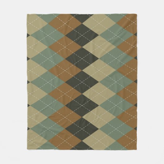 Argyle Herfst: Bruin-Groene Rhombus Chic Fleece Deken (Voorkant)