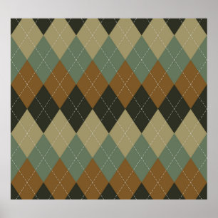 Argyle Herfst: Bruin-Groene Rhombus Chic Poster