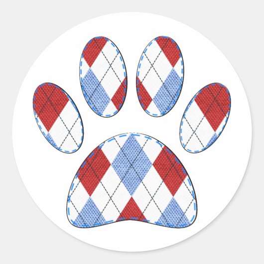 Argyle Hond Poot Print Ronde Sticker (Voorkant)