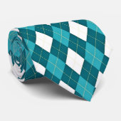 ARGYLE in Blauwgroen blauw & wit (patroonontwerp) Stropdas (Opgerold)