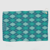 Argyle in Blauwgroen en Aqua met Jouw naam of Init Golfhanddoek (Horizontaal)
