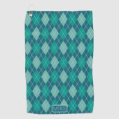 Argyle in Blauwgroen en Aqua met Jouw naam of Init Golfhanddoek (Voorkant)