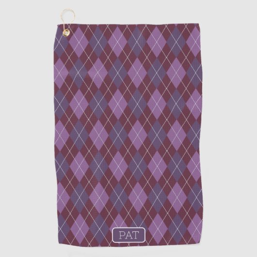 Argyle in Bourgogne / Plum - Jouw naam of Initiale Golfhanddoek (Voorkant)