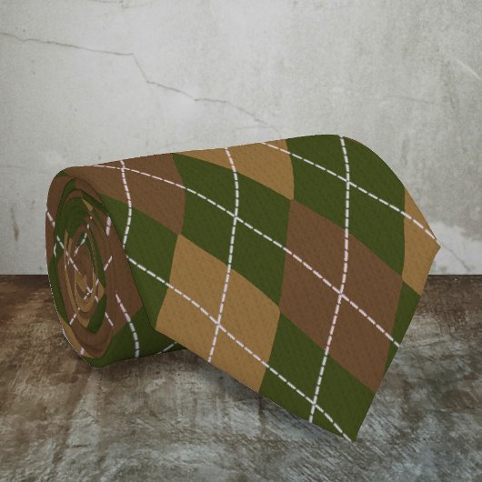 Argyle in Camo Colors - Groen en Browns Diamond Stropdas