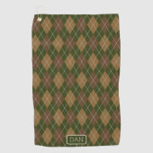 Argyle in Camo Green & Brown met naam of Initiaal Golfhanddoek (Voorkant)