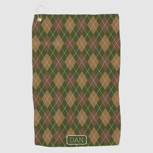 Argyle in Camo Green & Brown met naam of Initiaal Golfhanddoek (Voorkant)