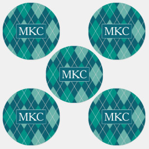 Argyle Knit Blauwgroen en Aqua Pattern - voeg Init Labels