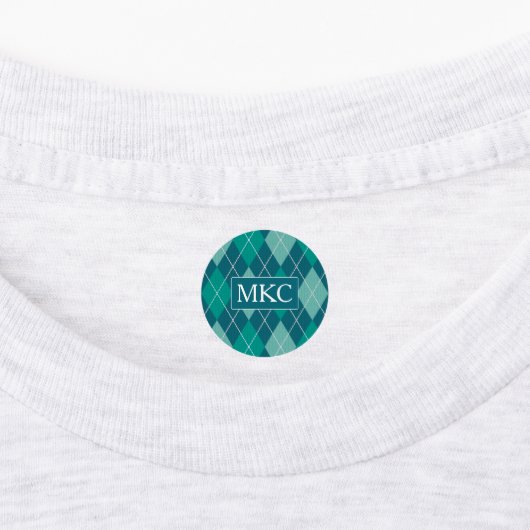 Argyle Knit Blauwgroen en Aqua Pattern - voeg Init Labels (Aangebracht)