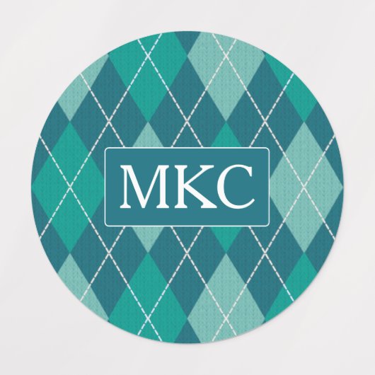 Argyle Knit Blauwgroen en Aqua Pattern - voeg Init Labels (Design 1)