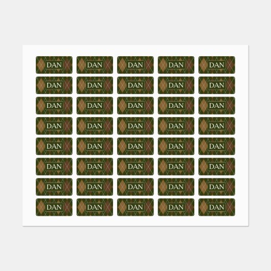 Argyle Knit Camo Green / Brown - Initialen of naam Labels (Vel)