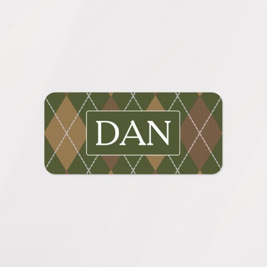 Argyle Knit Camo Green / Brown - Initialen of naam Labels (Design 1)
