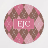 Argyle Knit Pink en Brown Pattern - uw Initialen Labels (Design 2)