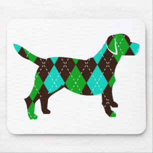 Argyle Labrador Dog Design (bruin/blauw/groen) Muismat
