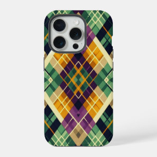 Argyle Mardi Gras geel paars groen iPhone 15 Pro Case