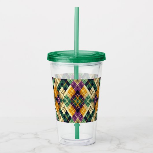 Argyle Mardi Gras geel paarse groen Acryl Drinkbeker (Voorkant)