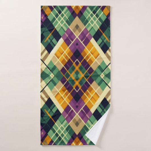 Argyle Mardi Gras geel paarse groen Badhanddoek (Badhanddoek)