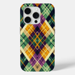 Argyle Mardi Gras geel paarse groen iPhone 15 Pro Case