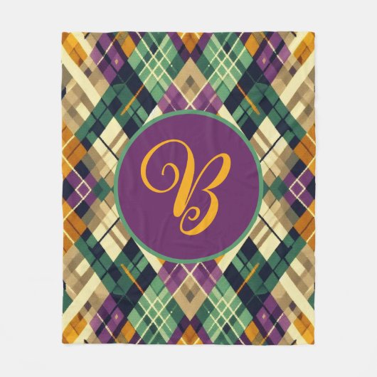Argyle Mardi Gras geel paarse groen Fleece Deken (Voorkant)